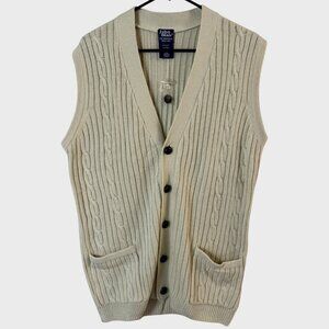 Vintage John Blair Button-Up V-Neck Cable Knit Sweater Vest Cream Men's Medium